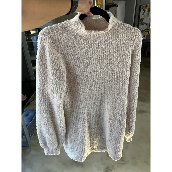 saltwater LUXE Sweaters - Saltwater LUXE Pearl Popcorn Knit Mock Neck Sweater Balloon Sleeve Cream Boho S